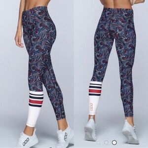 Lorna Jane High Rise Revival Core Print Leggings: Paisley Red White Blue